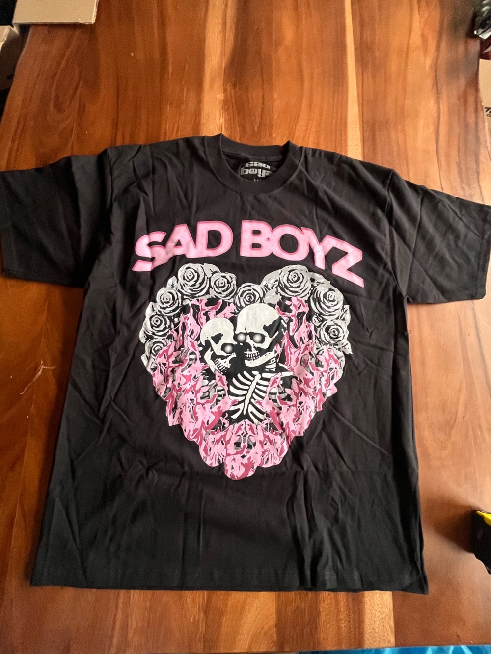 Black Short Sleeve Graphic Tee - Pink Heart Skeleton